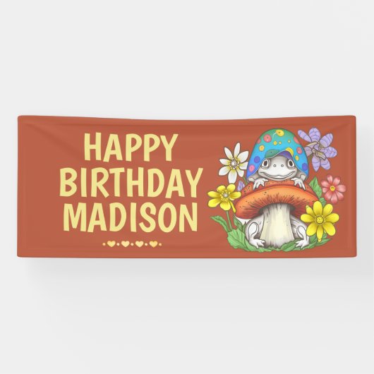 ガールズパーソナライズされたカエル誕生日 横断幕 (横)