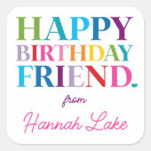 ガールズパーソナライズされたレインボーハッピーバースデー スクエアシール (正面)