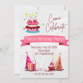 ガールズパーソナライズされた誕生日招待状 サンキューカード (正面)