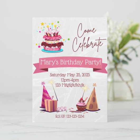 ガールズパーソナライズされた誕生日招待状 サンキューカード (スタンド正面)