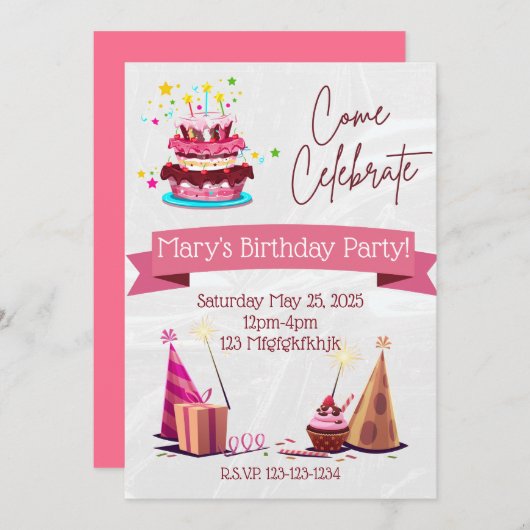 ガールズパーソナライズされた誕生日招待状 サンキューカード (正面/裏面)