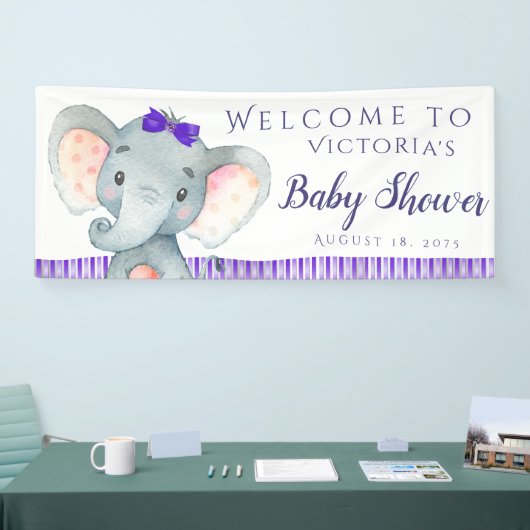 ガールズパープルエレファントベビーシャワーバナー 横断幕 (トレードショー)