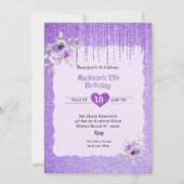 ガールズパープルグリッターフローラ10thバースデーパーティー 招待状 (正面)