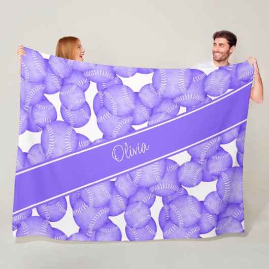 ガールズパープルソフトボールモノグラムの模様 フリースブランケット (インサイチュ)