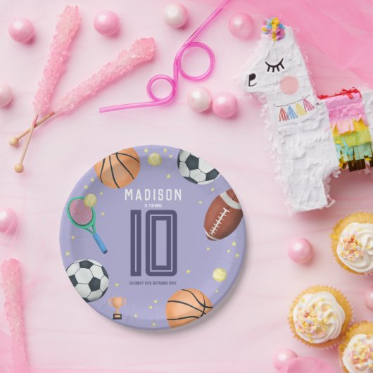 ガールズパープルモダンスポーツ子供の誕生日 ペーパープレート (パーティー)