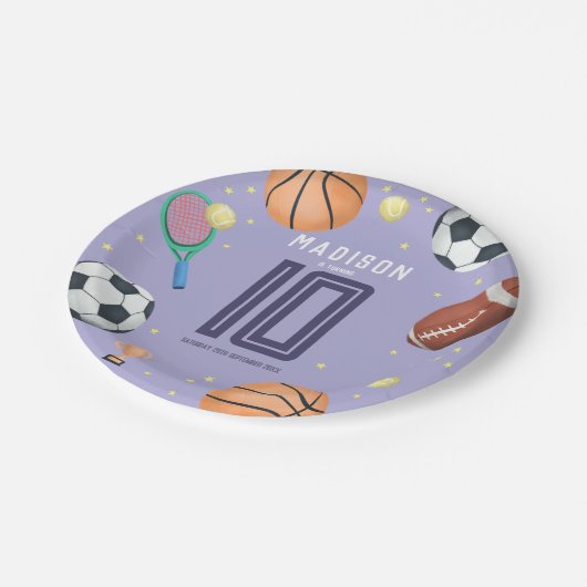 ガールズパープルモダンスポーツ子供の誕生日 ペーパープレート (アングル)
