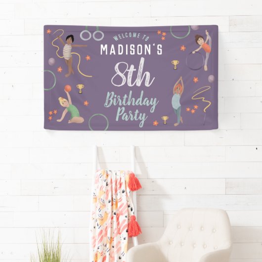 ガールズパープル体操子供の誕生日へようこそ 横断幕 (インサイチュ)