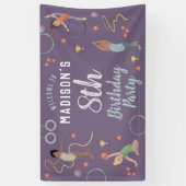 ガールズパープル体操子供の誕生日へようこそ 横断幕 (縦)