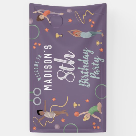 ガールズパープル体操子供の誕生日へようこそ 横断幕 (縦)