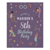 ガールズパープル体操子供の誕生日ウェルカムサイン ポスター (正面)