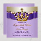 ガールズパープル金ゴールド王室のベビーシャワー 招待状 (正面/裏面)