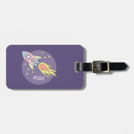 ガールズパープル銀河系ロケット船キッズ ラゲッジタグ