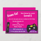 ガールズビデオゲームトラック誕生日パーティー 招待状 (正面/裏面)