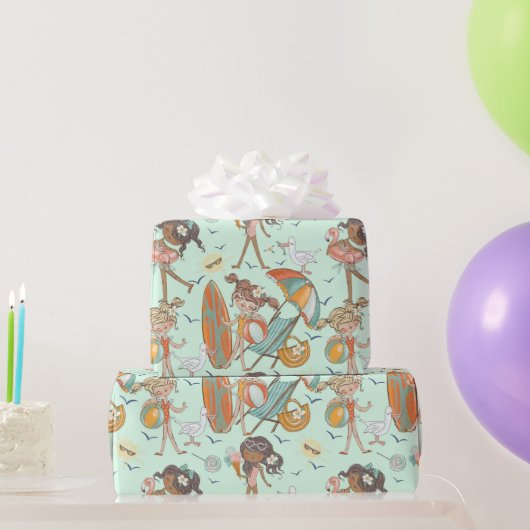 ガールズビーチパーティーラッピング紙 ラッピングペーパー (パーティーギフト)