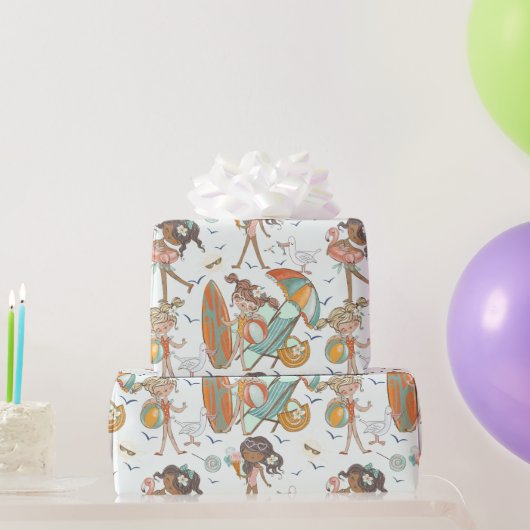 ガールズビーチパーティーラッピング紙 ラッピングペーパー (パーティーギフト)