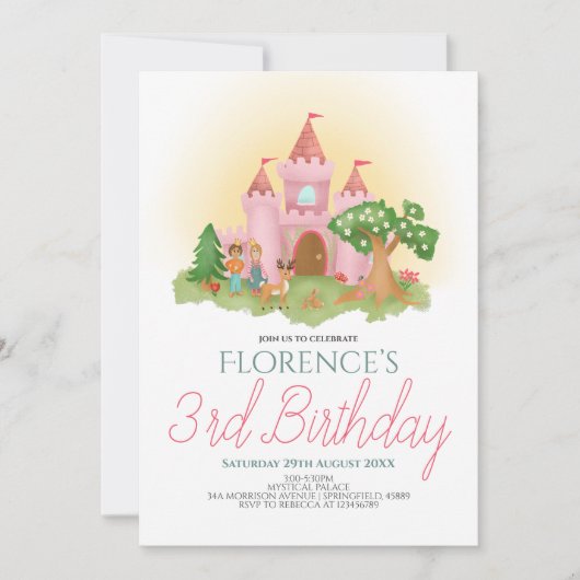 ガールズピガーリーンクプリンセスフェアリータリー子供の誕生日 招待状 (正面)