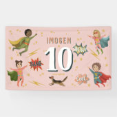 ガールズピクールックアクションスーパーヒーロー子供の誕生日 横断幕 (横)