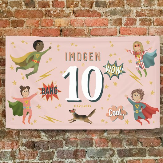 ガールズピクールックアクションスーパーヒーロー子供の誕生日 横断幕