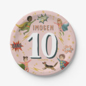 ガールズピモダンックールクスーパーヒーロー子供の誕生日 ペーパープレート (正面)