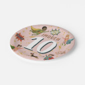 ガールズピモダンックールクスーパーヒーロー子供の誕生日 ペーパープレート (アングル)