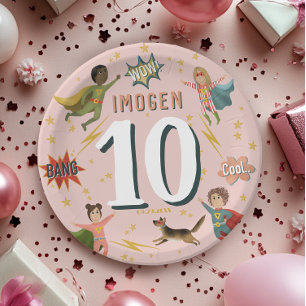 ガールズピモダンックールクスーパーヒーロー子供の誕生日 ペーパープレート