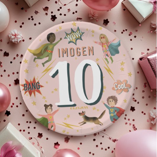 ガールズピモダンックールクスーパーヒーロー子供の誕生日 ペーパープレート