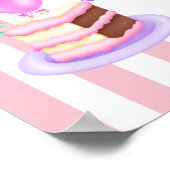 ガールズピンクお誕生日ケーキ&バルーンパーソナライズされた ポスター (角)