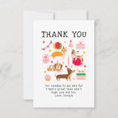 ガールズピンクかわいいパーティードッグ誕生日 サンキューカード (正面)