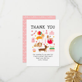 ガールズピンクかわいいパーティードッグ誕生日 サンキューカード