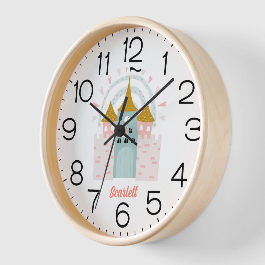 ガールズピンクかわいいプリンセス城パーソナライズされた名 壁時計 (傾斜)