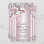 ガールズピンクとグレーパール第一聖餐会 招待状 (正面/裏面)