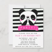 ガールズピンクとブラックかわいいパンダの誕生日パーティー 招待状 (正面)