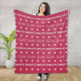 ガールズピンクのモノグラムパターン星 フリースブランケット