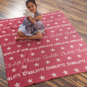 ガールズピンクのモノグラムパターン星 フリースブランケット