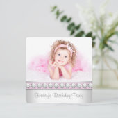 ガールズピンクの写真の誕生日パーティー 招待状 (スタンド正面)