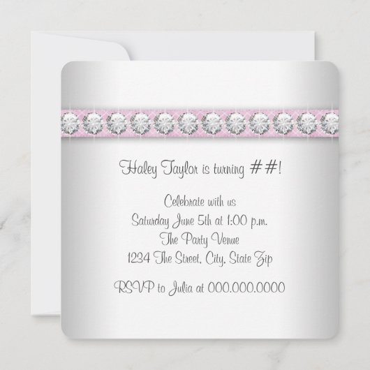 ガールズピンクの写真の誕生日パーティー 招待状 (裏面)