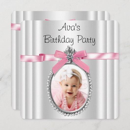 ガールズピンクの写真の誕生日パーティー 招待状