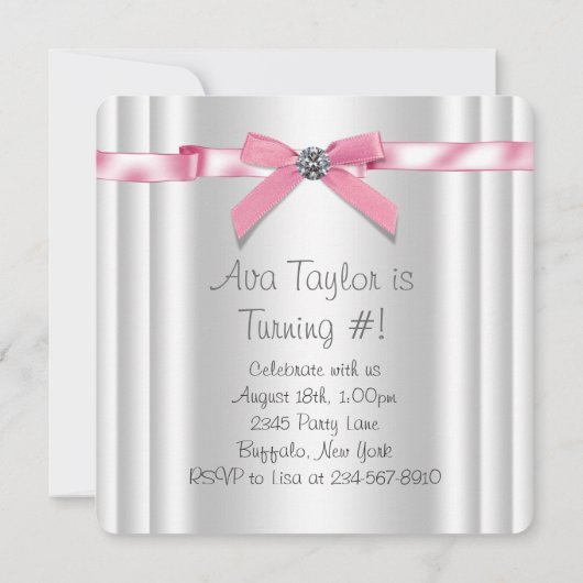 ガールズピンクの写真の誕生日パーティー 招待状 (裏面)