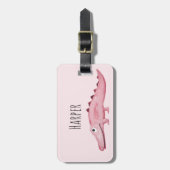 ガールズピンクの水の色ワニSafari子供の名前 ラゲッジタグ (正面縦)