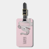 ガールズピンクの水彩ゾウサファリ&キッズネーム ラゲッジタグ (正面縦)