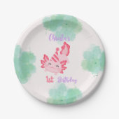 ガールズピンクアクソロトル1st誕生日パーティの招待状 ペーパープレート (正面)