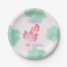 ガールズピンクアクソロトル1st誕生日パーティの招待状 ペーパープレート