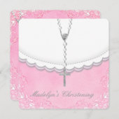 ガールズピンクアンドグレー《キリスト教》洗礼式や命名式 招待状 (正面/裏面)