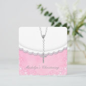 ガールズピンクアンドグレー《キリスト教》洗礼式や命名式 招待状 (スタンド正面)