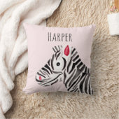 ガールズピンクウォーターカラーゼブラサファリベビー子供部屋 クッション (ブランケット)