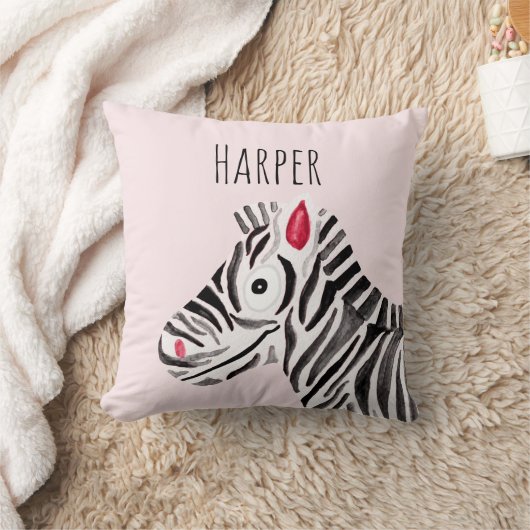 ガールズピンクウォーターカラーゼブラサファリベビー子供部屋 クッション (ブランケット)