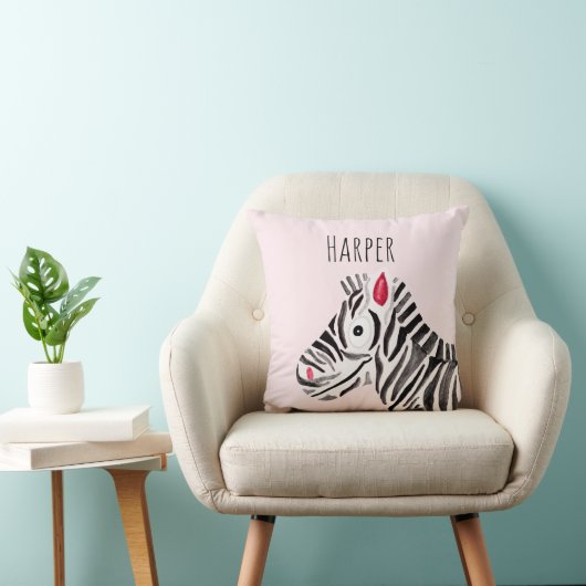 ガールズピンクウォーターカラーゼブラサファリベビー子供部屋 クッション (椅子)