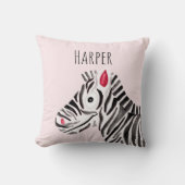 ガールズピンクウォーターカラーゼブラサファリベビー子供部屋 クッション (正面)