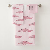 ガールズピンクウォーターカラーワニサファリベビーチャイルド バスタオルセット (インサイチュ)
