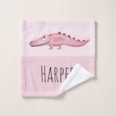 ガールズピンクウォーターカラーワニサファリベビーチャイルド バスタオルセット (ウォッシュタオル)